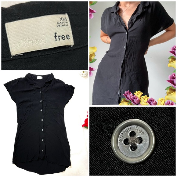 Wilfred Tops - Wilfred ARITZIA Black 100% Viscose Button-Up Mini Shirt Dress Size XXS